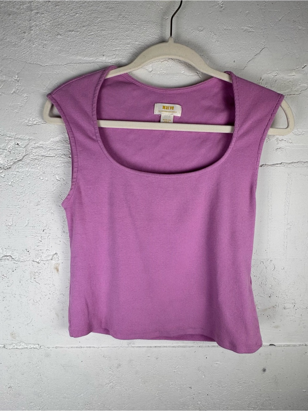 Anthropologie Lilac Ribbed Scoop Neck Tank Shell Medium Cotton Stretch M